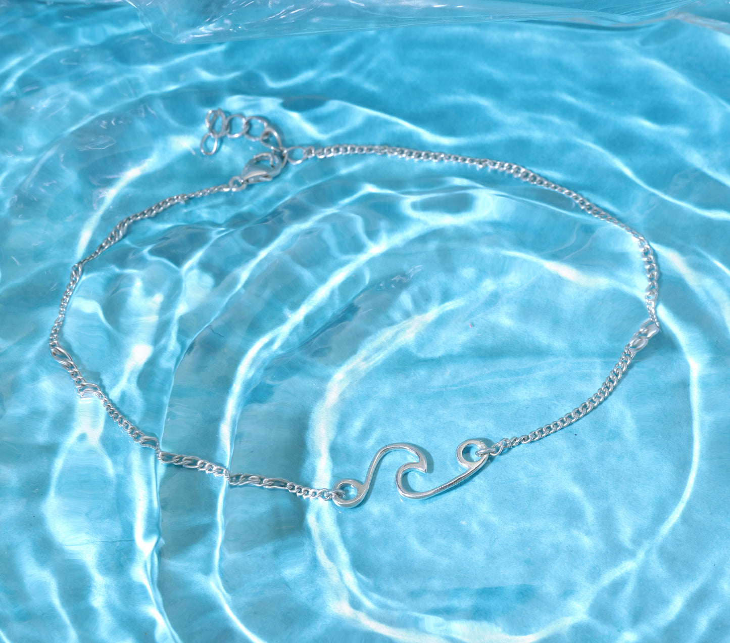 Wave Anklet with Silver Chain