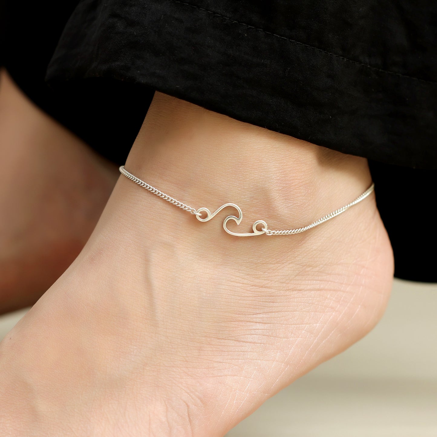 Wave Anklet with Silver Chain